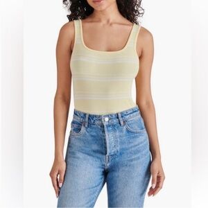 Steve Madden Yellow Stripe Ribbed Bodysuit Vanilla size Small